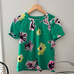 J. Crew Green Floral Short Sleeve Blouse